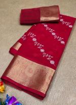 Organza Red Festival Wear Zari Work Saree